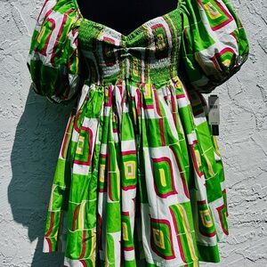 S/W/F mini dress w/puff sleeves NWT "chartreuse" Women's L  Sexy SWF